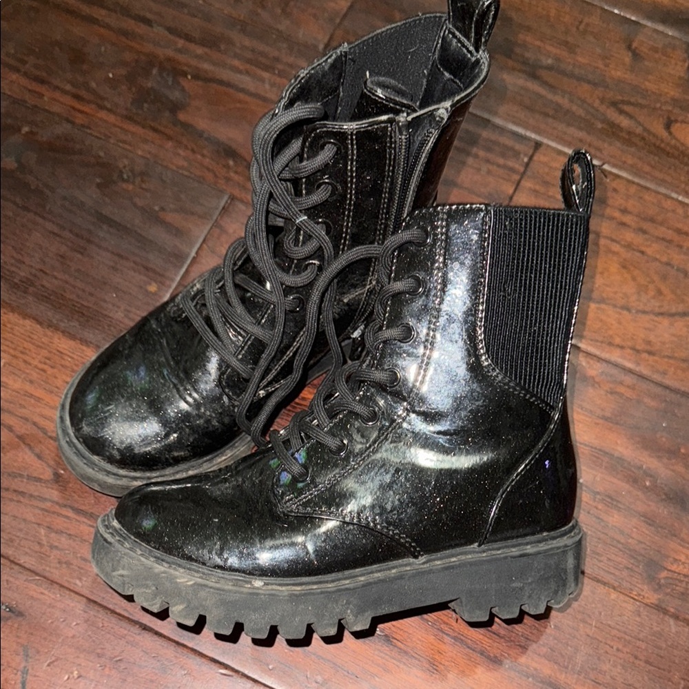 Kids Black Lace-Up Boots